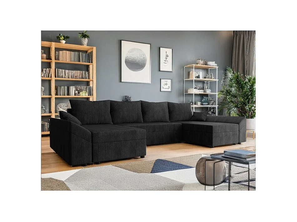 Canapé d'angle panoramique DENVI en U en velours côtelé
