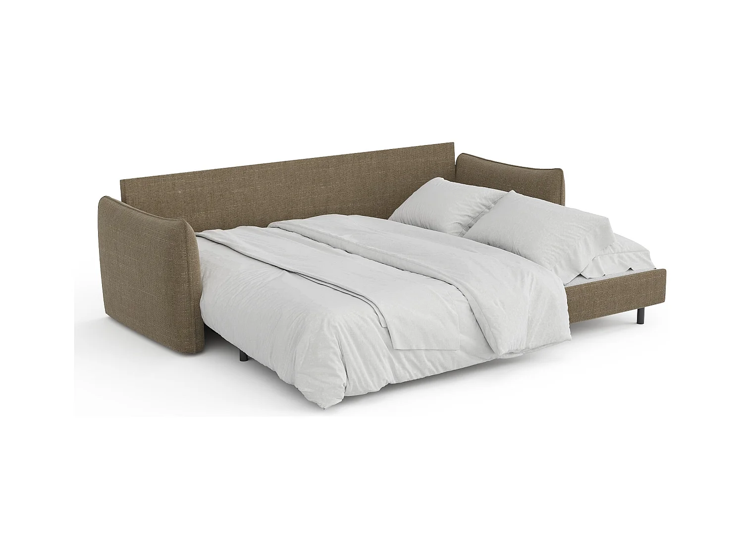 Canapé convertible 3 places tissu tramé taupe 213cm PLUME