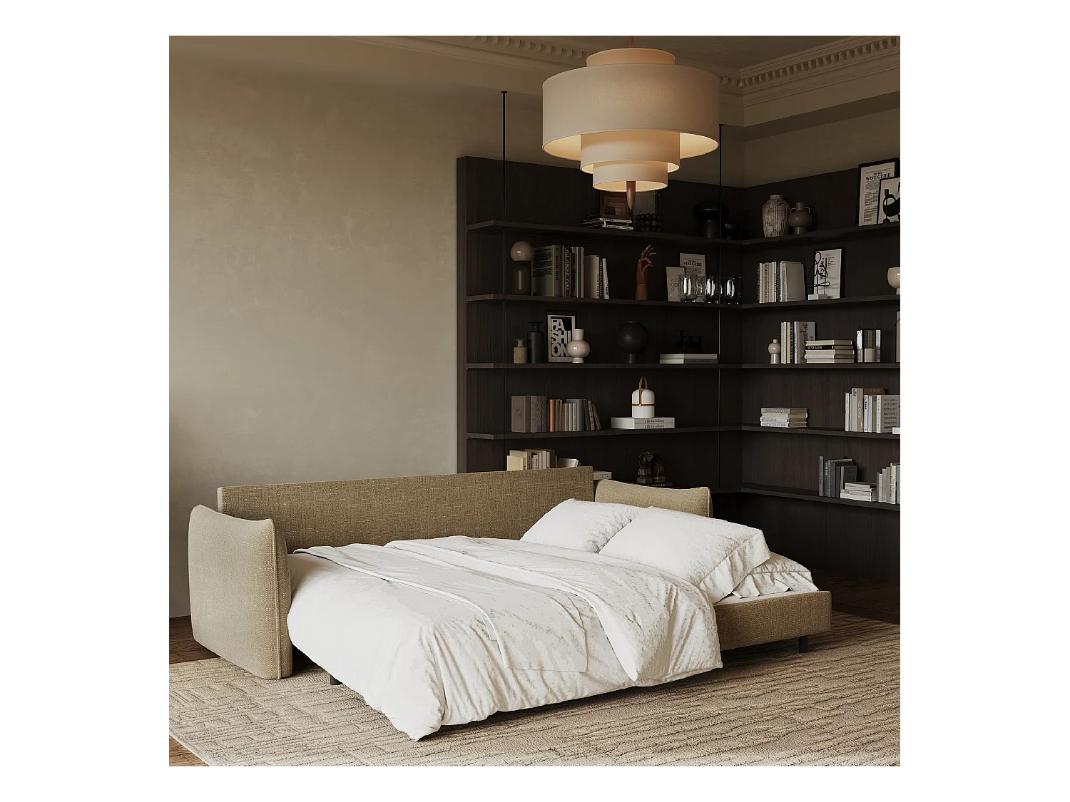 Canapé convertible 3 places tissu tramé taupe 213cm PLUME