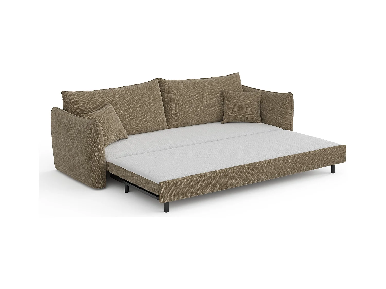 Canapé convertible 3 places tissu tramé taupe 213cm PLUME