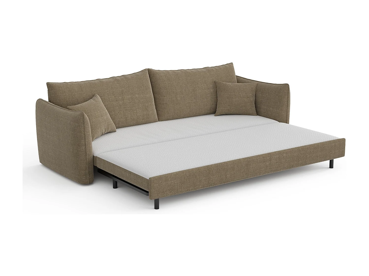 Canapé convertible 3 places tissu tramé taupe 213cm PLUME