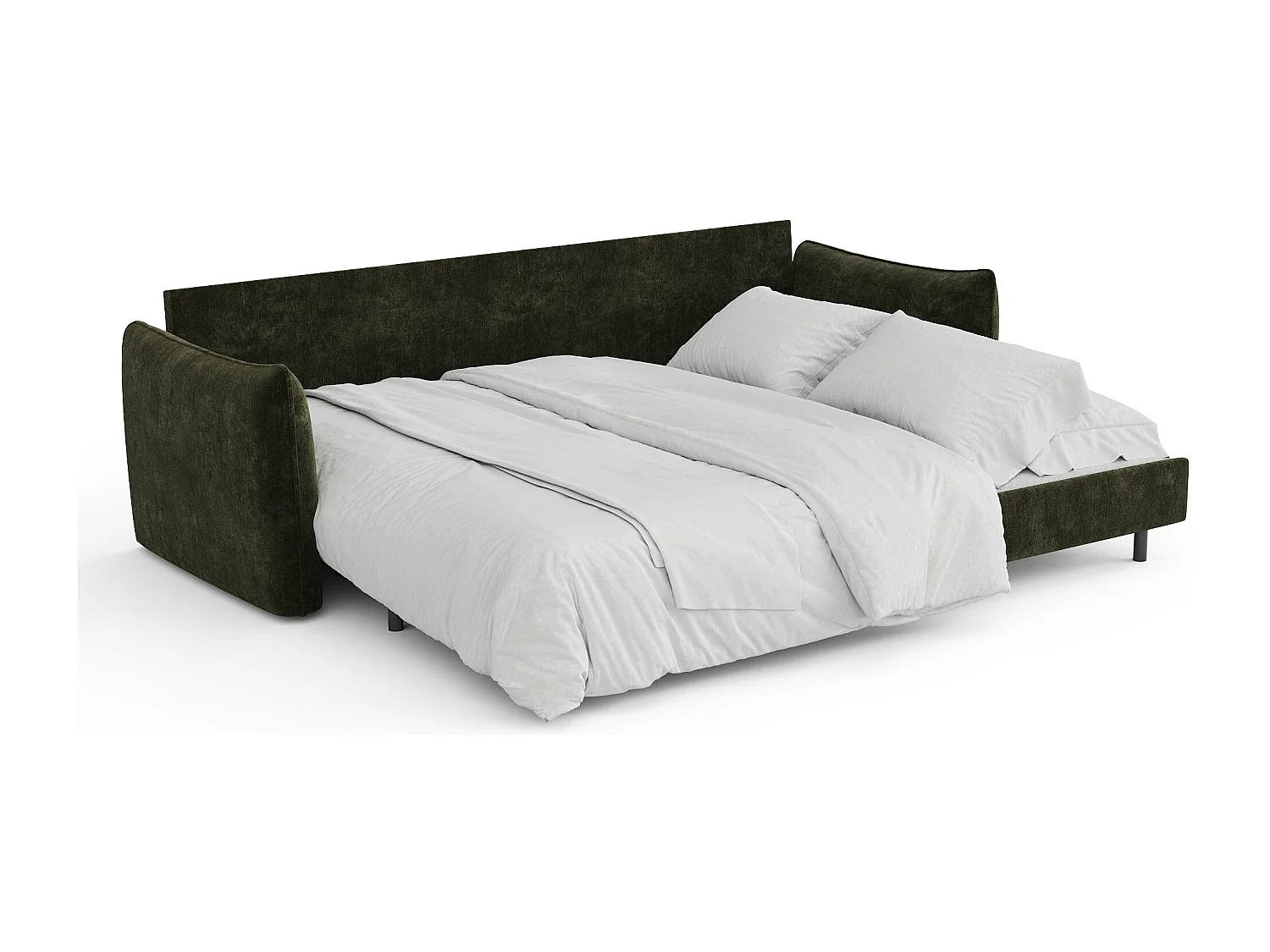 Canapé convertible 3 places velours texturé vert kaki 213cm PLUME