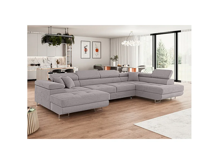Canapé d'angle convertible ANNIO en U avec têtières réglables