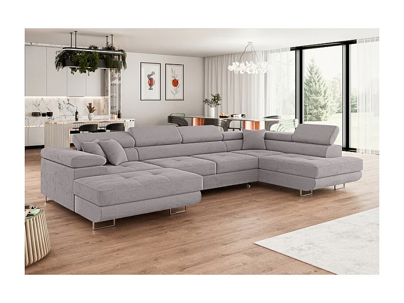 Canapé d'angle convertible ANNIO en U avec têtières réglables