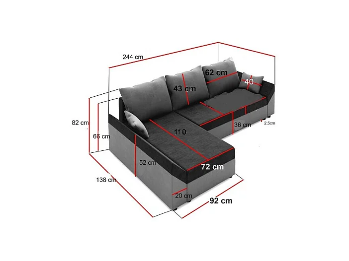 Canapé d'angle convertible DENVI en velours côtelé