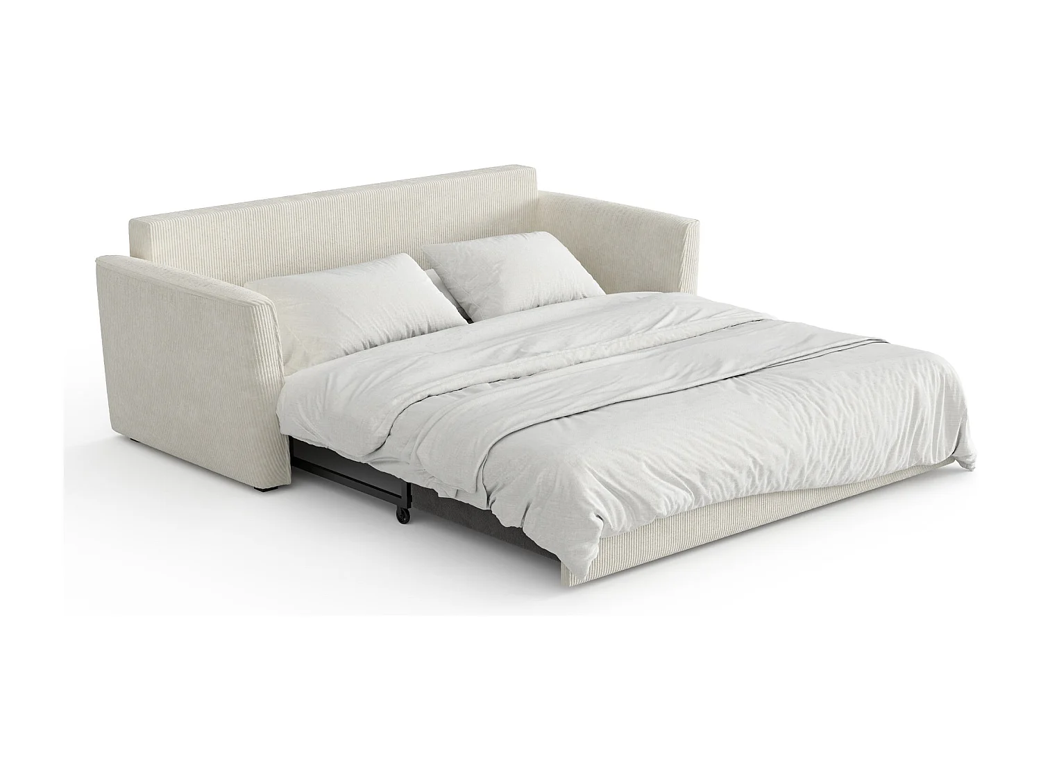 Canapé convertible 3 places velours côtelé crème 180cm LUXO