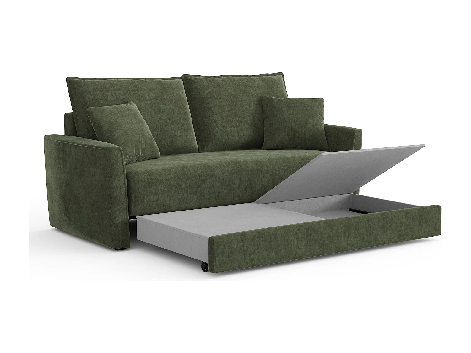 Canapé convertible 3 places tissu tramé touché doux vert kaki 180cm LUXO