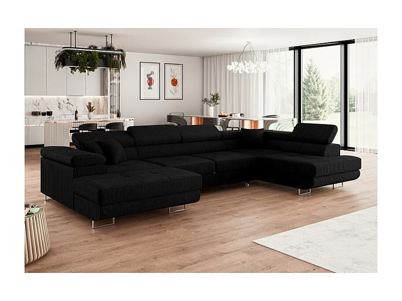 Canapé d'angle convertible ANNIO U en velours côtelé