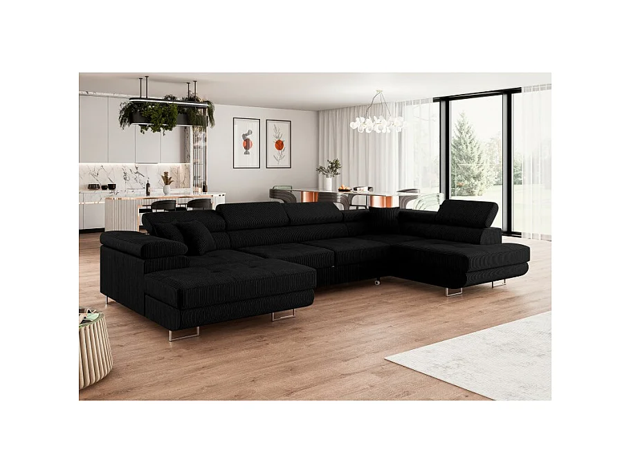 Canapé d'angle convertible ANNIO U en velours côtelé