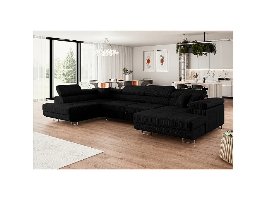 Canapé d'angle convertible ANNIO U en velours côtelé