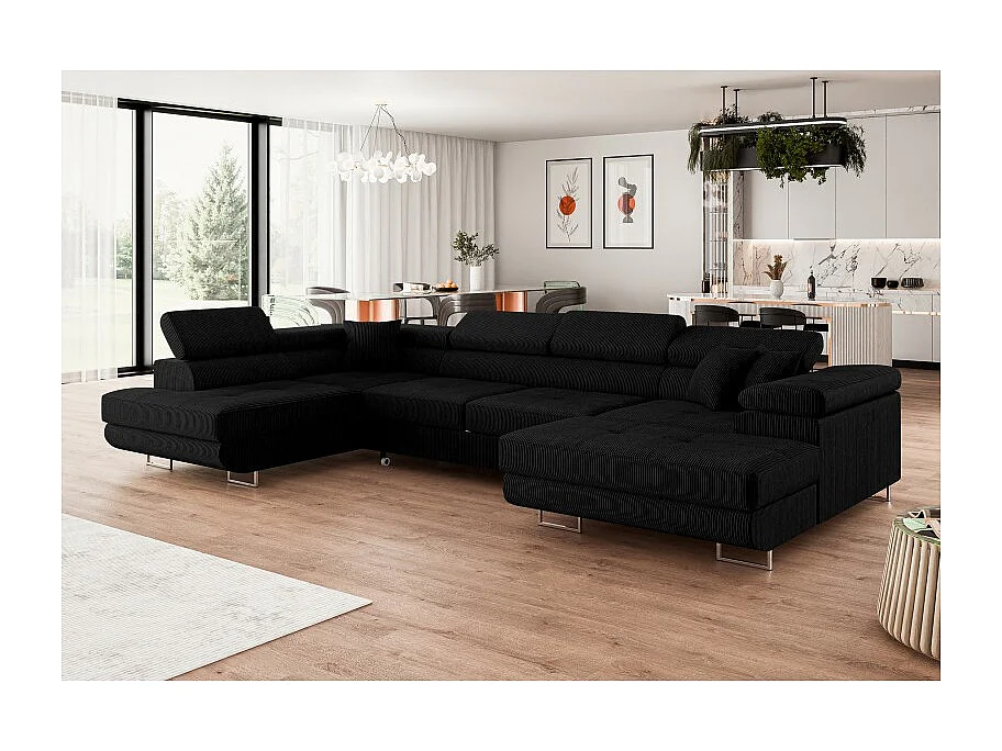 Canapé d'angle convertible ANNIO U en velours côtelé