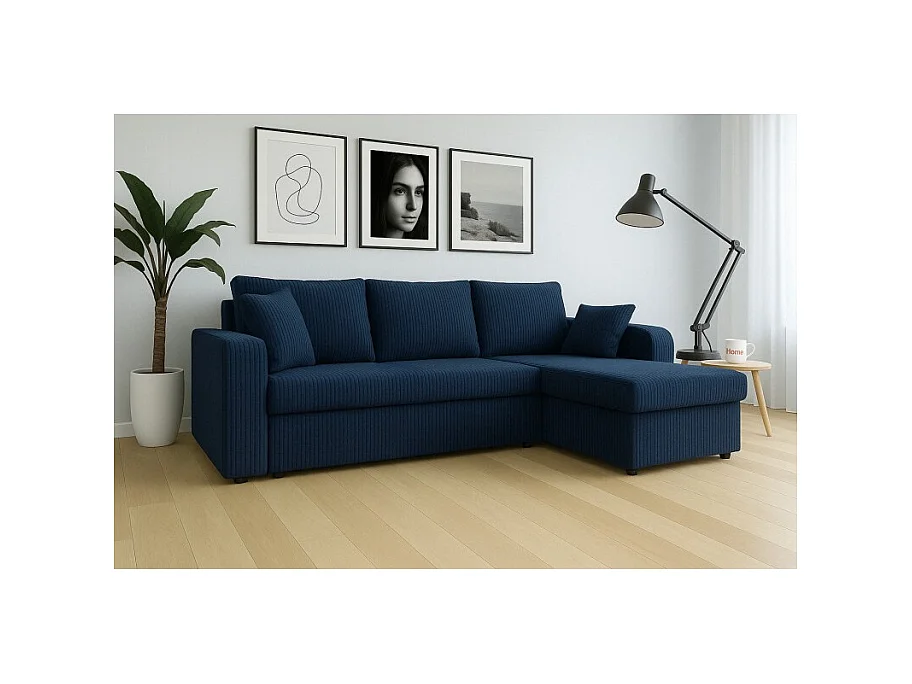 Canapé d'angle convertible HELLIA en velours côtelé