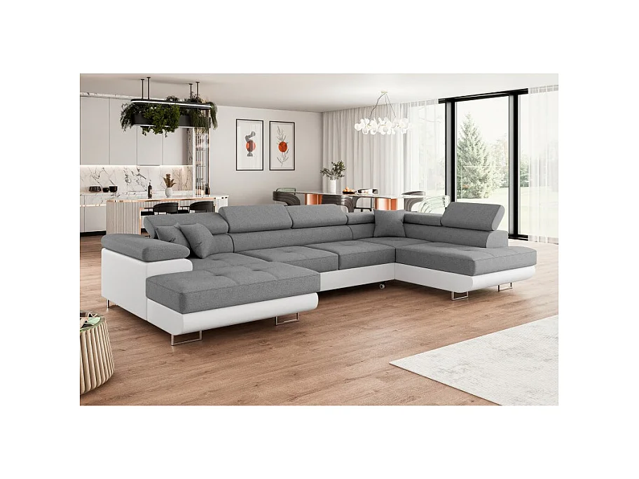 Canapé d'angle convertible ANNIO en U avec têtières réglables