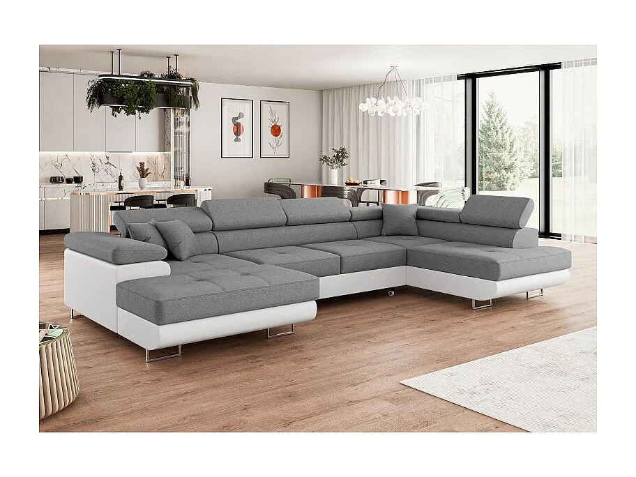 Canapé d'angle convertible ANNIO en U avec têtières réglables