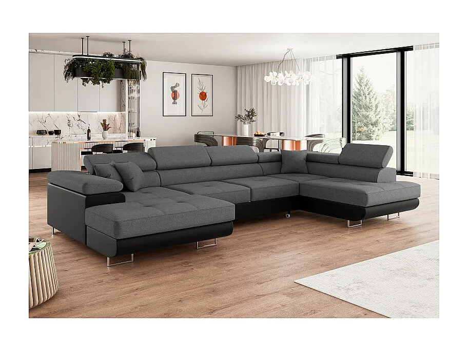 Canapé d'angle convertible ANNIO en U avec têtières réglables