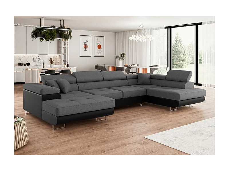 Canapé d'angle convertible ANNIO en U avec têtières réglables