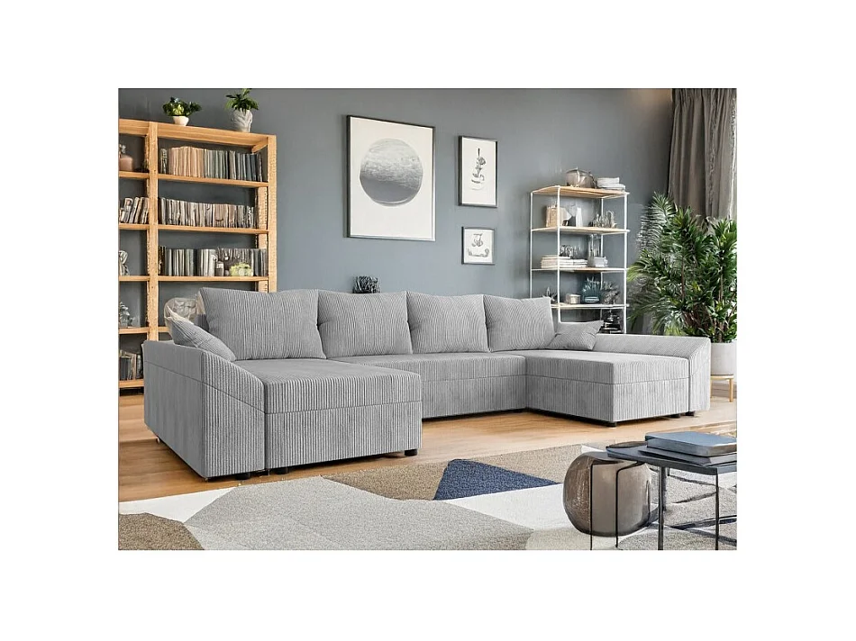 Canapé d'angle panoramique DENVI en U en velours côtelé