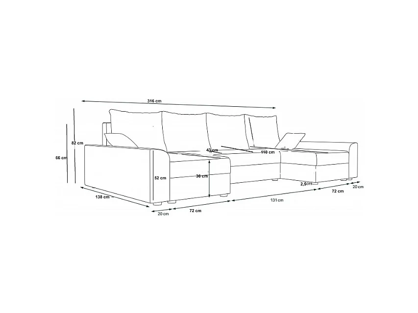 Canapé d'angle panoramique DENVI en U en velours côtelé