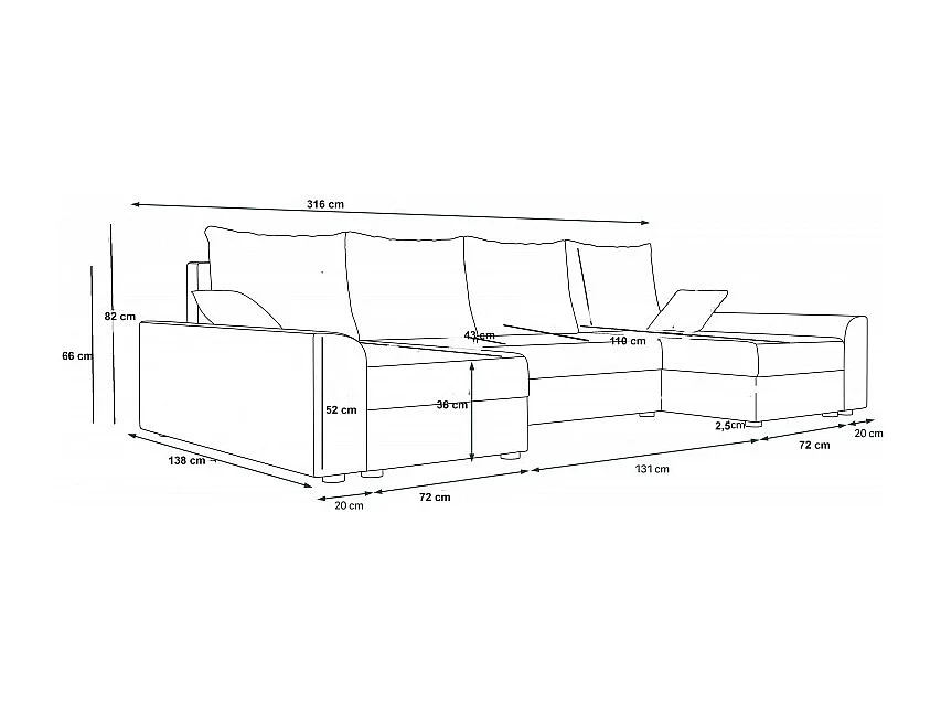 Canapé d'angle panoramique DENVI en U en velours côtelé