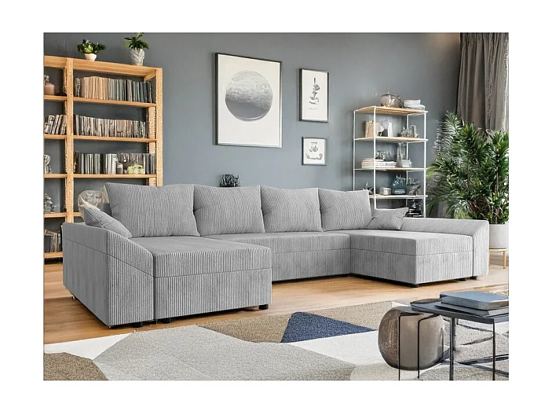 Canapé d'angle panoramique DENVI en U en velours côtelé