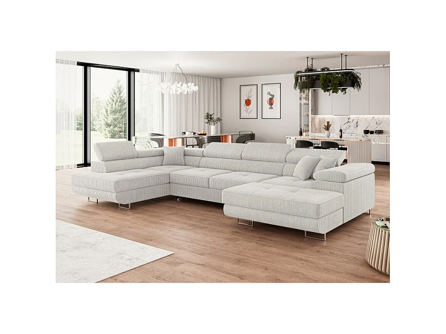 Canapé d'angle convertible ANNIO U en velours côtelé