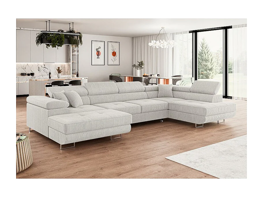 Canapé d'angle convertible ANNIO U en velours côtelé