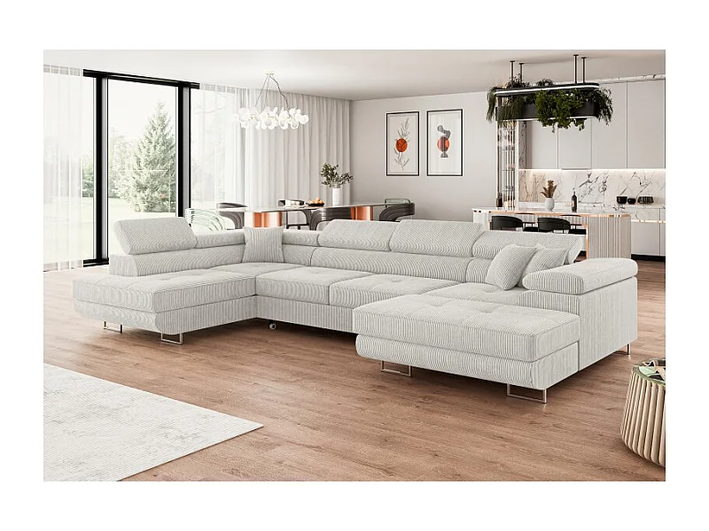 Canapé d'angle convertible ANNIO U en velours côtelé