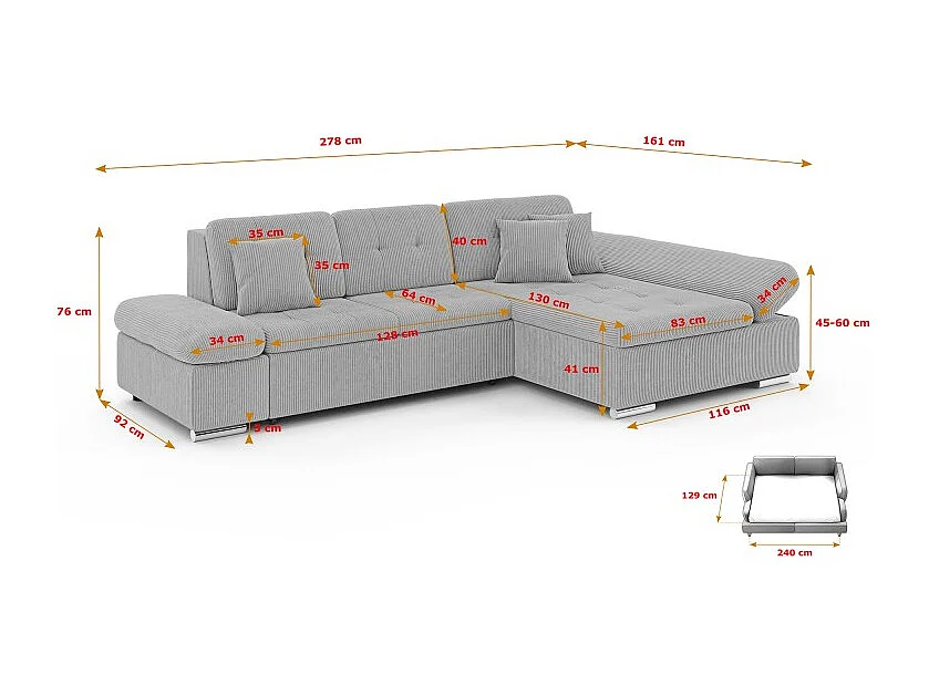 Canapé d'angle convertible + coffre ALRI