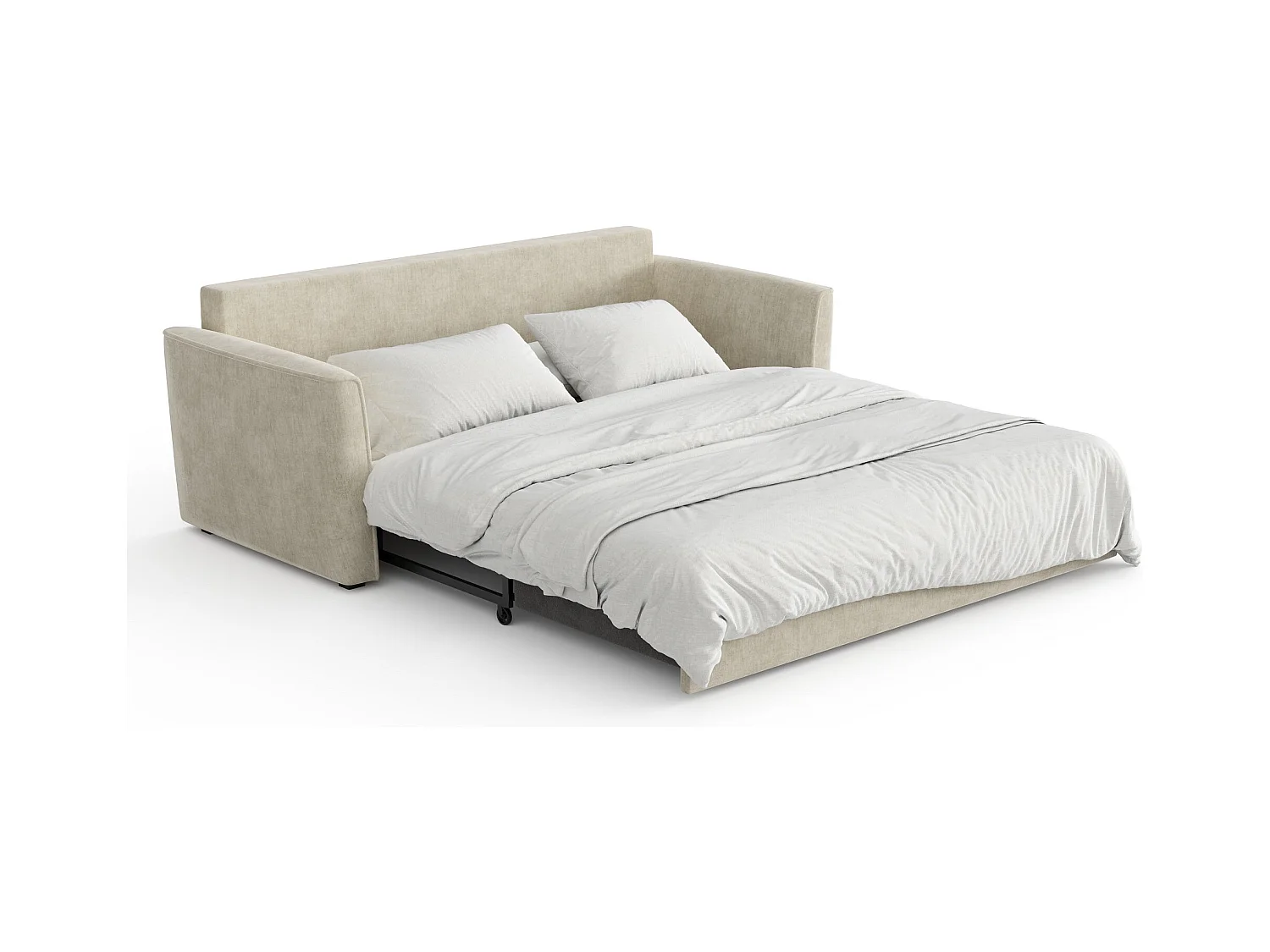 Canapé convertible 3 places tissu tramé touché doux crème 180cm LUXO