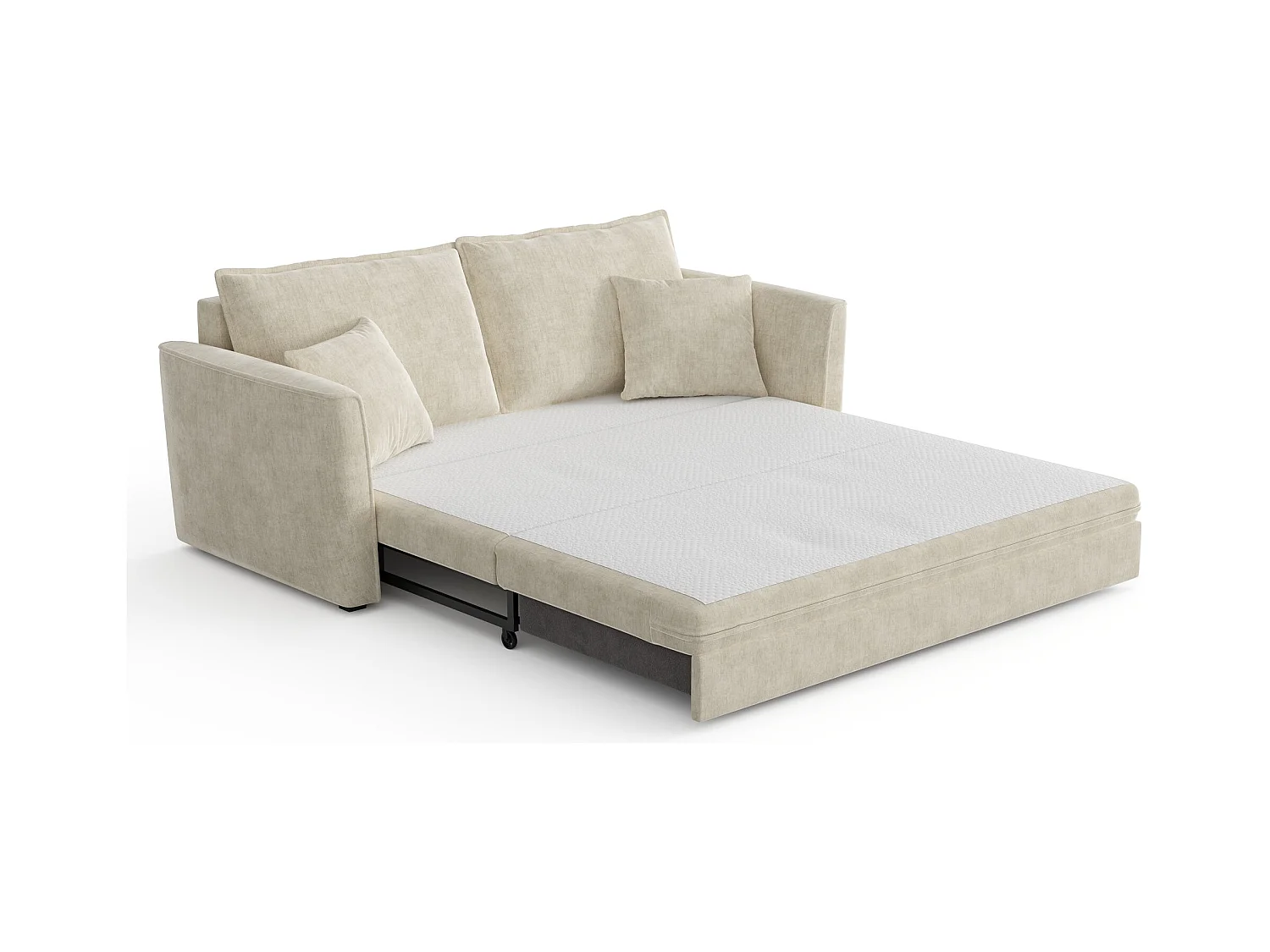 Canapé convertible 3 places tissu tramé touché doux crème 180cm LUXO