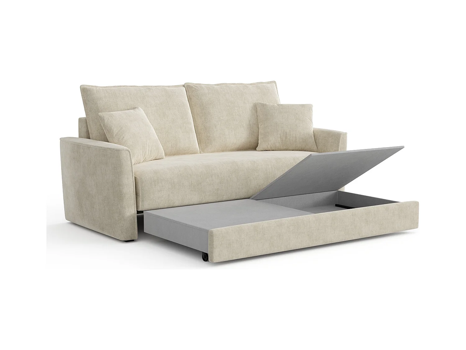 Canapé convertible 3 places tissu tramé touché doux crème 180cm LUXO