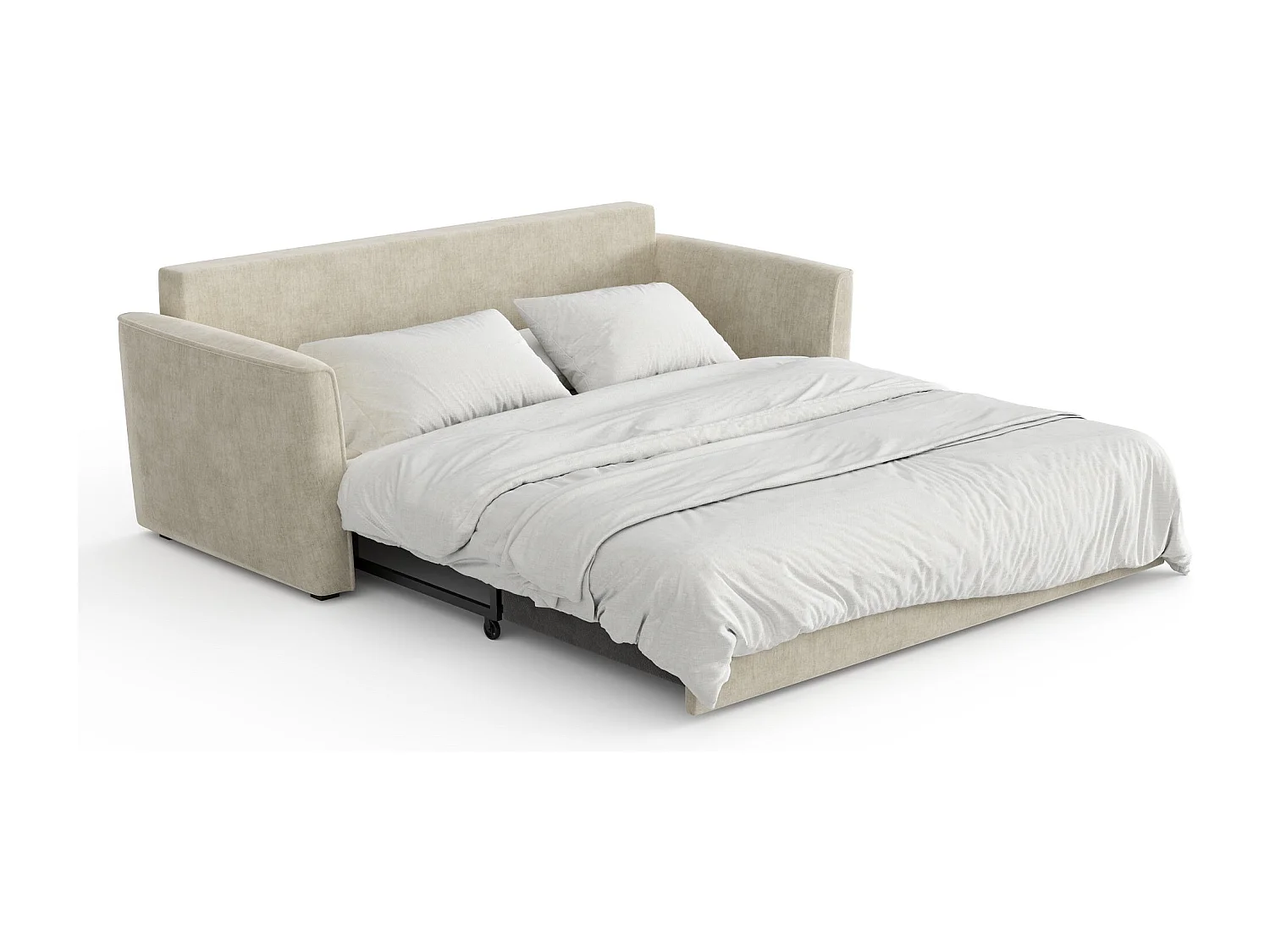 Canapé convertible 3 places tissu tramé touché doux crème 180cm LUXO