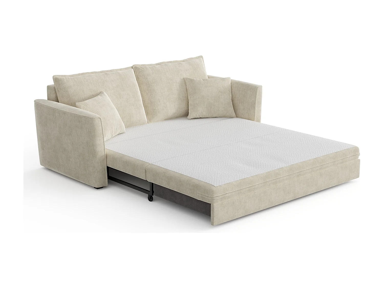 Canapé convertible 3 places tissu tramé touché doux crème 180cm LUXO