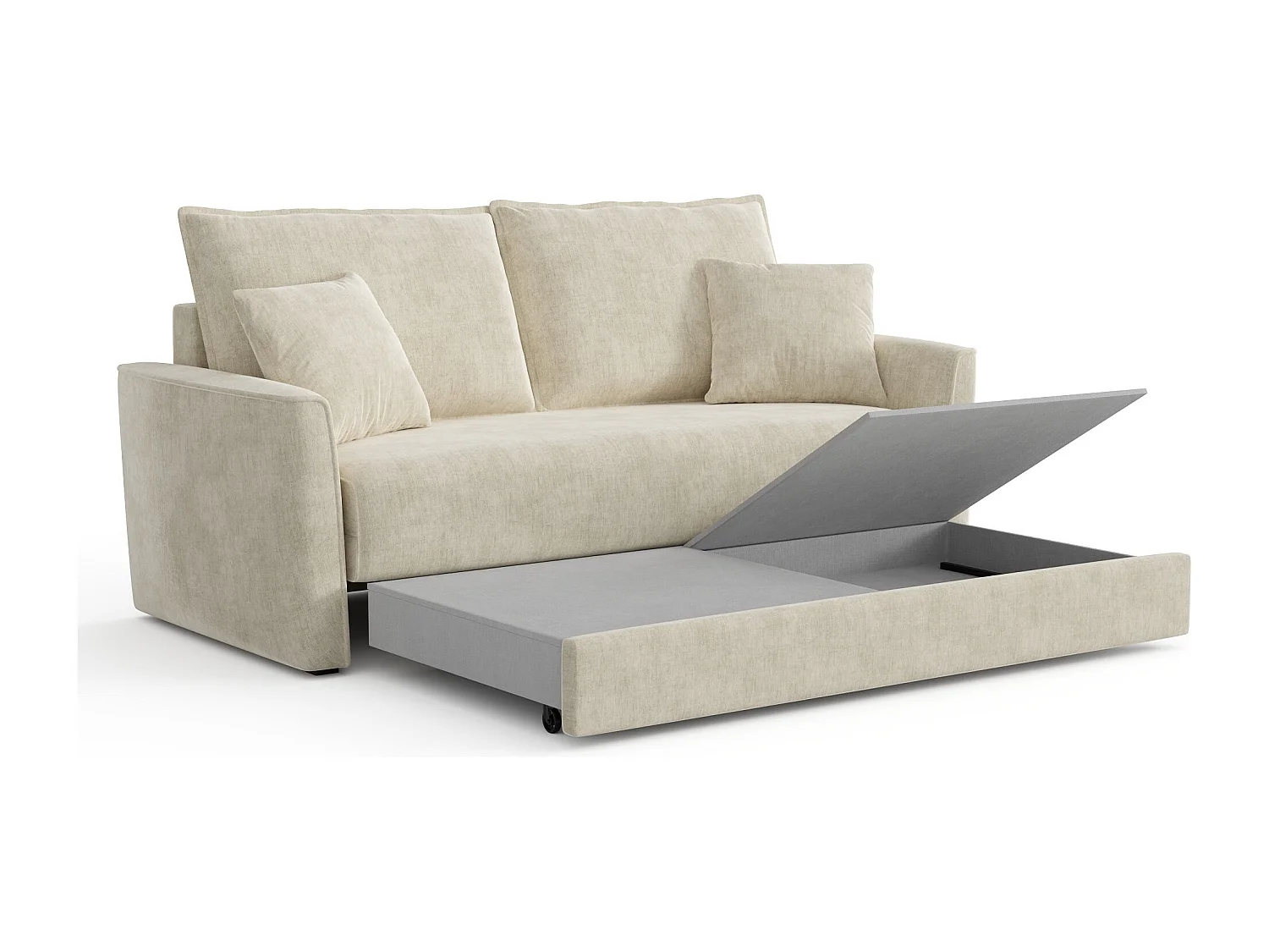 Canapé convertible 3 places tissu tramé touché doux crème 180cm LUXO