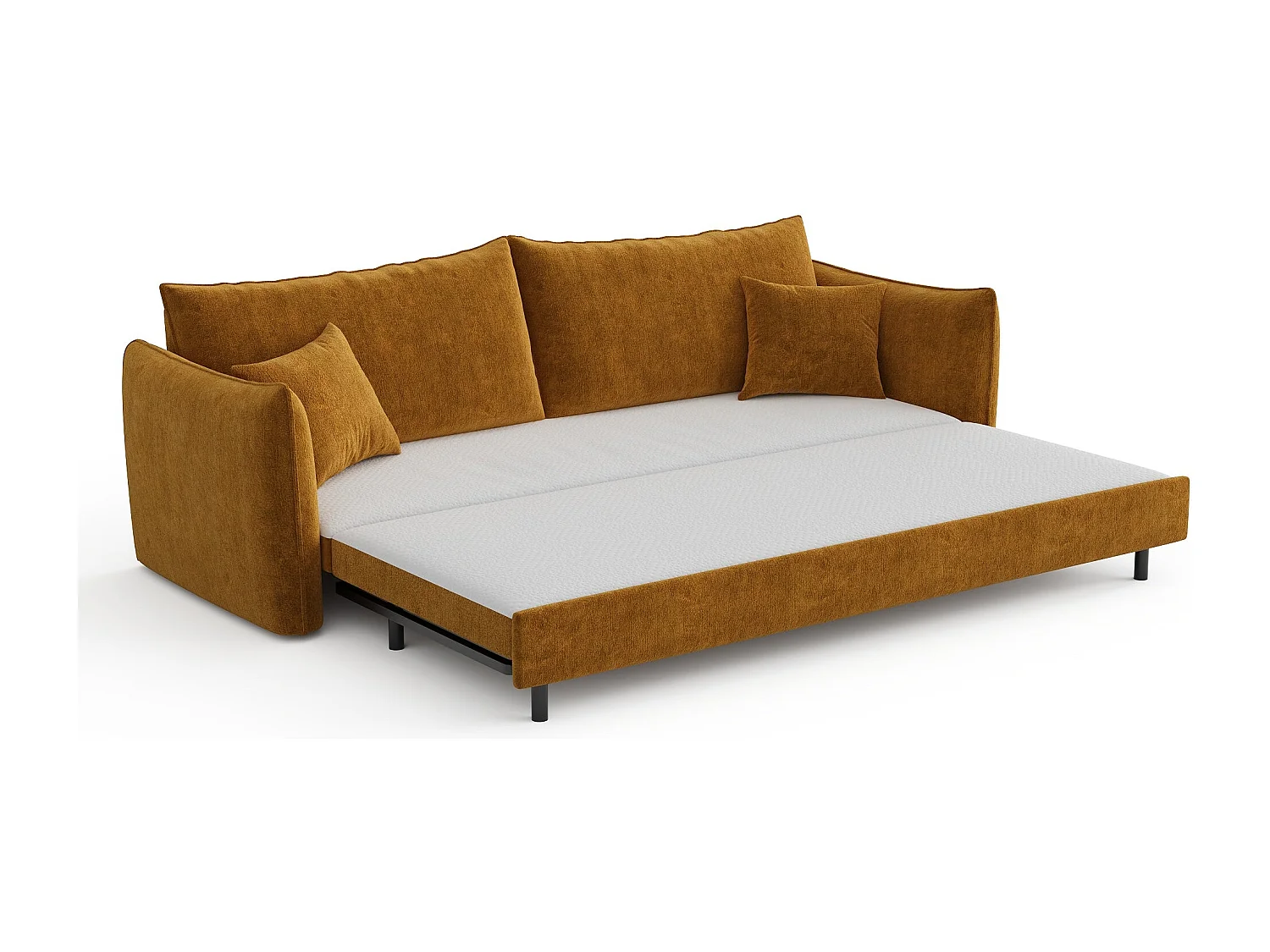 Canapé convertible 3 places velours texturé moutarde 213cm PLUME