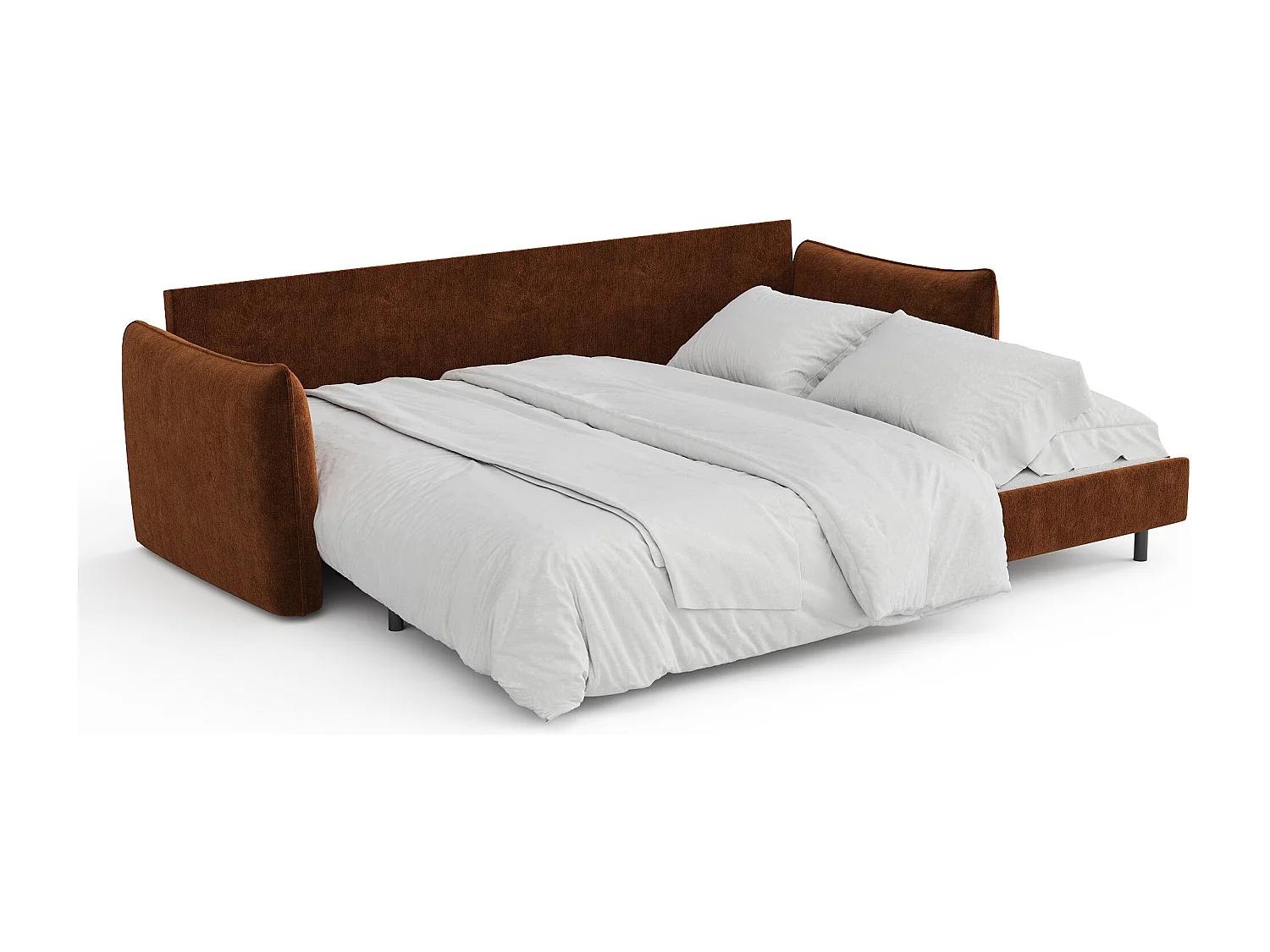 Canapé convertible 3 places velours texturé terracotta 213cm PLUME