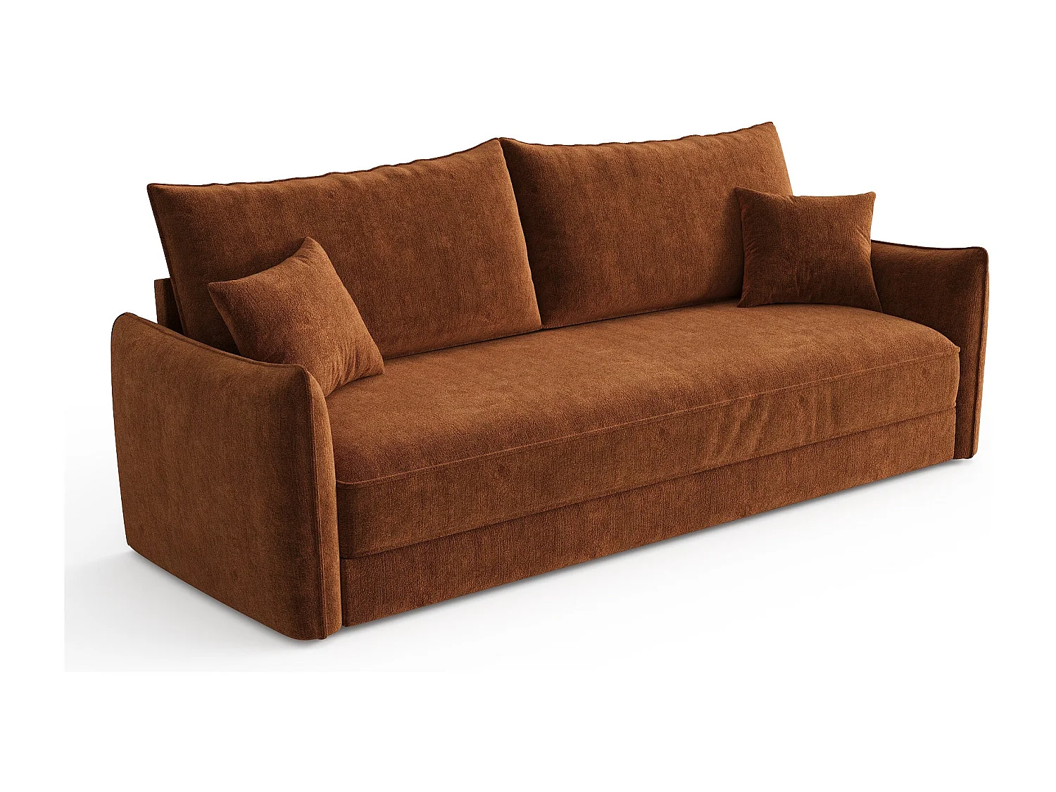 Canapé convertible 3 places velours texturé terracotta 213cm PLUME