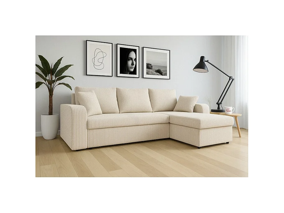 Canapé d'angle convertible HELLIA en velours côtelé