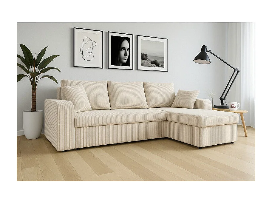 Canapé d'angle convertible HELLIA en velours côtelé