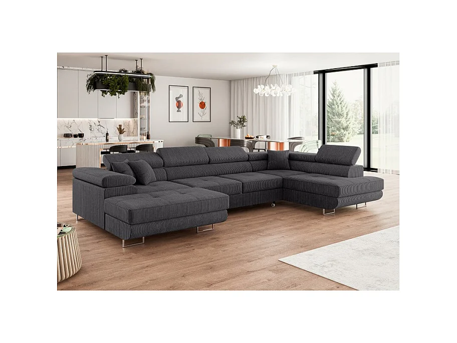 Canapé d'angle convertible ANNIO U en velours côtelé