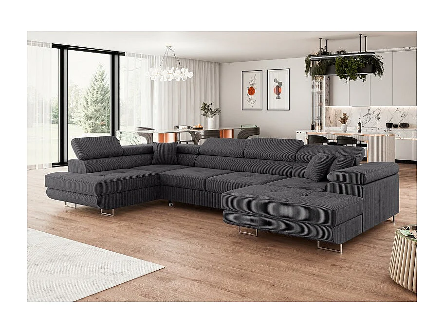 Canapé d'angle convertible ANNIO U en velours côtelé