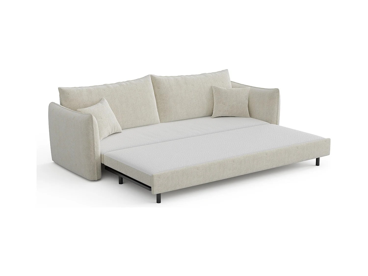 Canapé convertible 3 places velours texturé crème 213cm PLUME