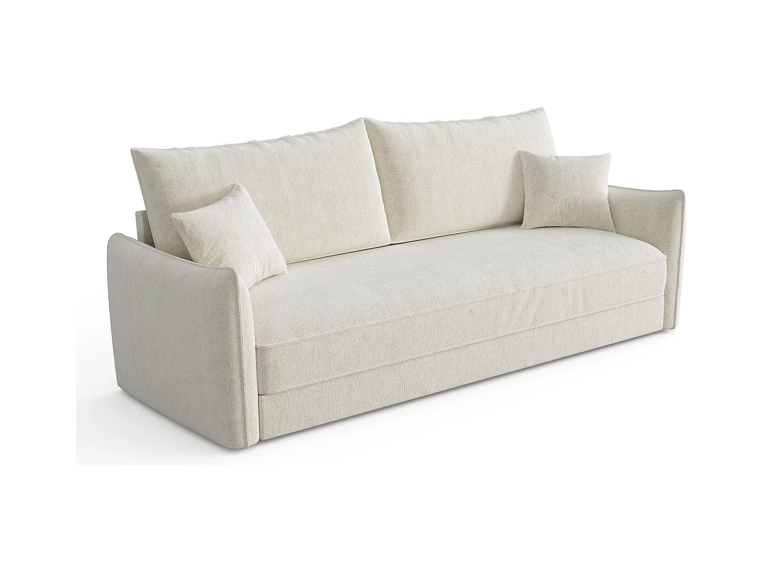 Canapé convertible 3 places velours texturé crème 213cm PLUME