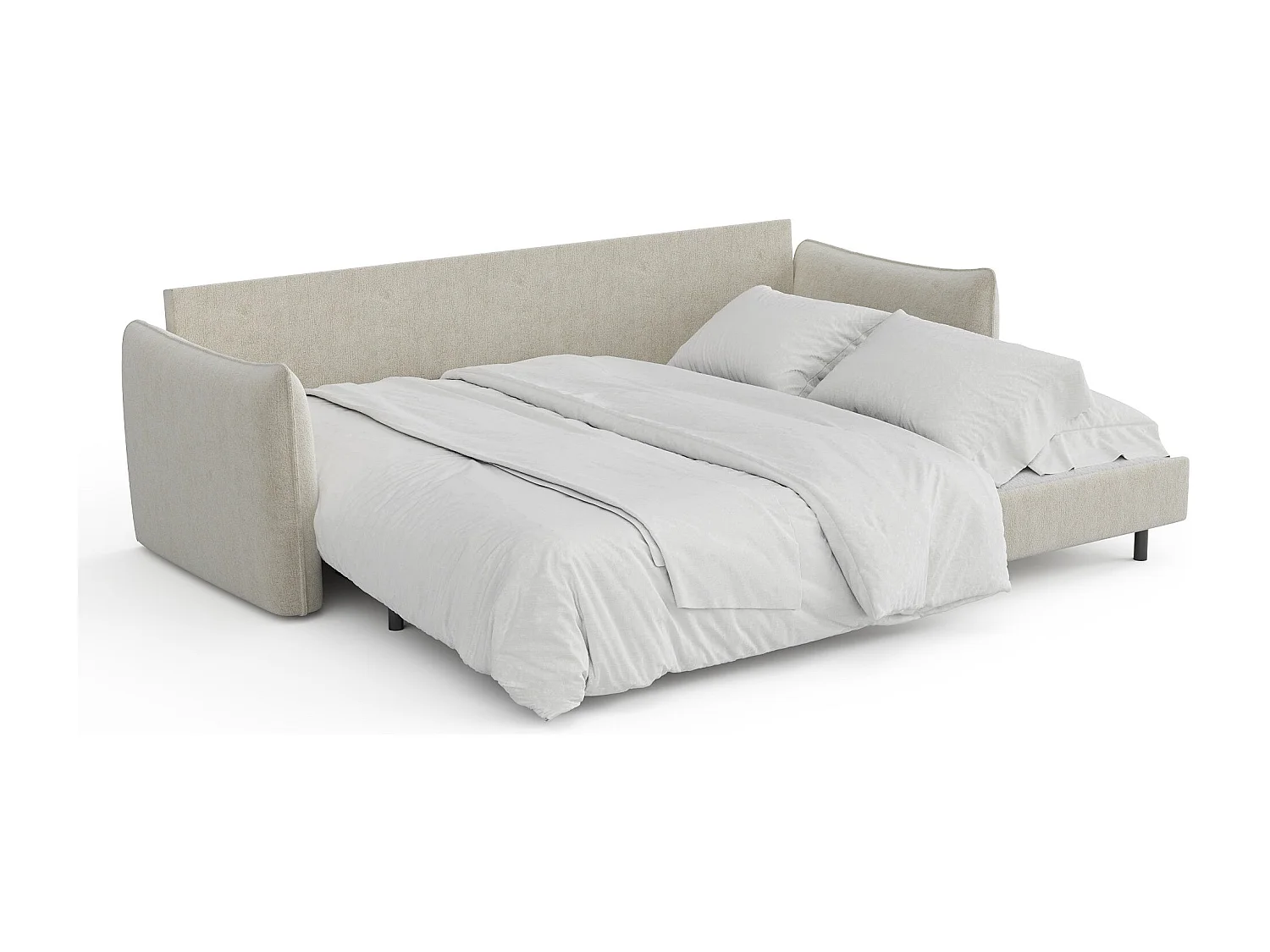 Canapé convertible 3 places velours texturé crème 213cm PLUME