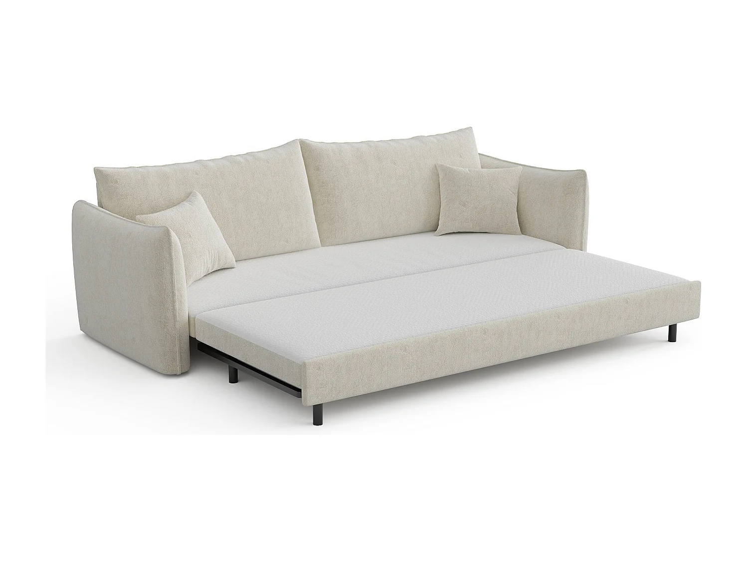 Canapé convertible 3 places velours texturé crème 213cm PLUME