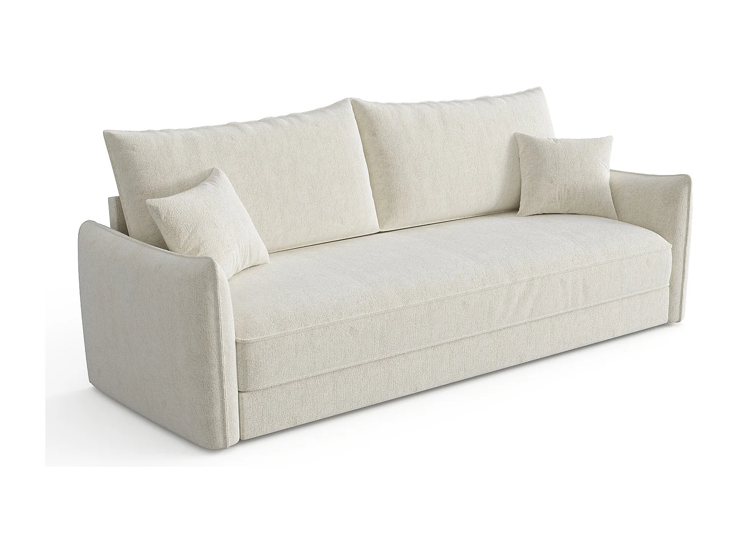 Canapé convertible 3 places velours texturé crème 213cm PLUME