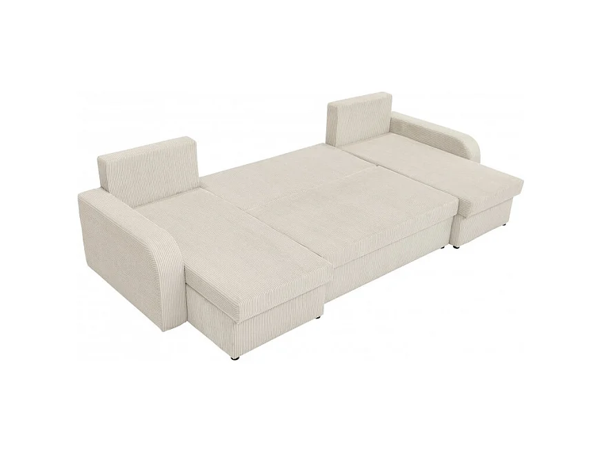 Canapé d'angle panoramique convertible HELLIA U en velours côtelé