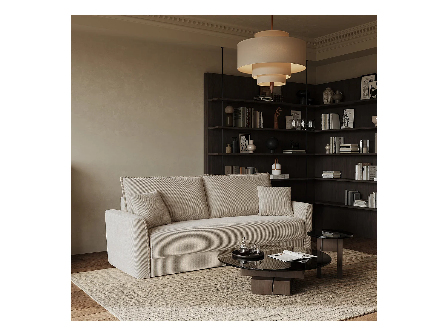 Canapé convertible 3 places velours côtelé taupe 180cm LUXO