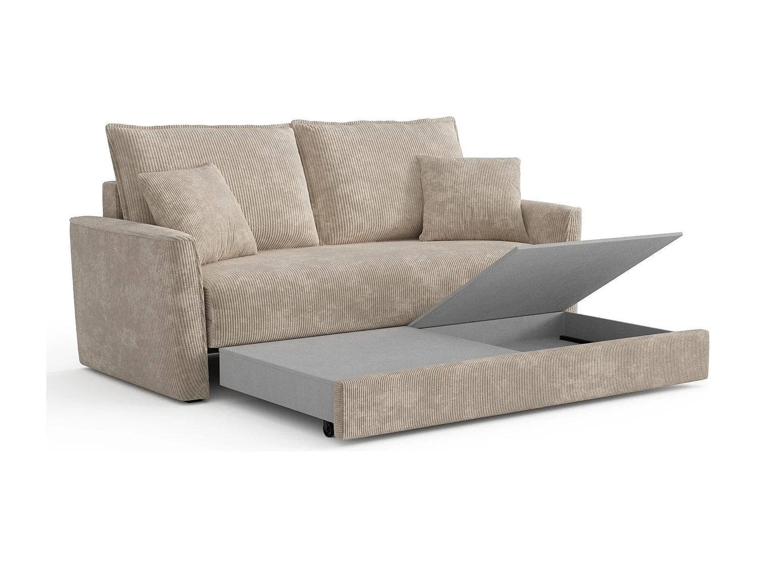 Canapé convertible 3 places velours côtelé taupe 180cm LUXO