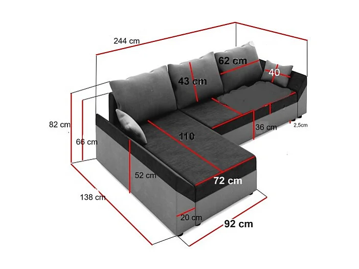 Canapé d'angle convertible DENVI en velours côtelé